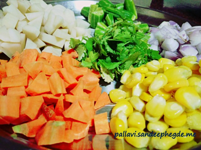 Vegetable Pulao: Vegetables chopped